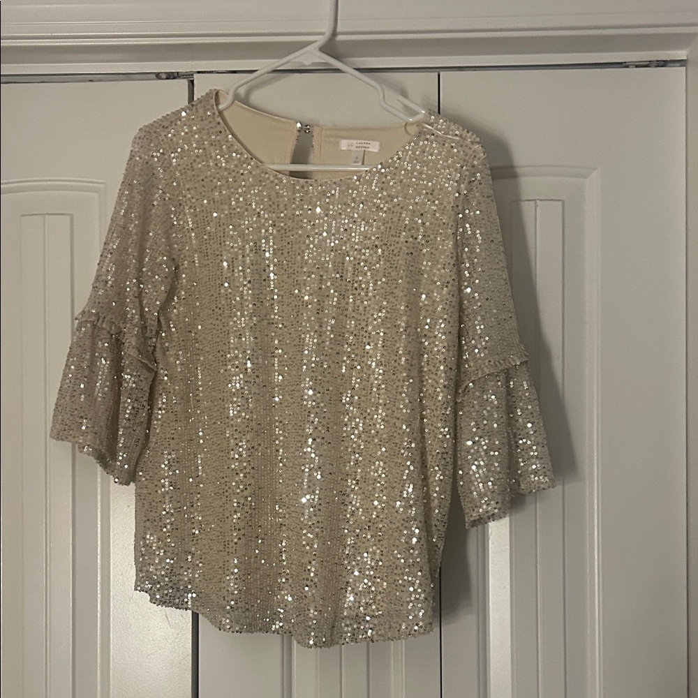 LC Lauren Conrad Sparkling Sequin Beige Blouse